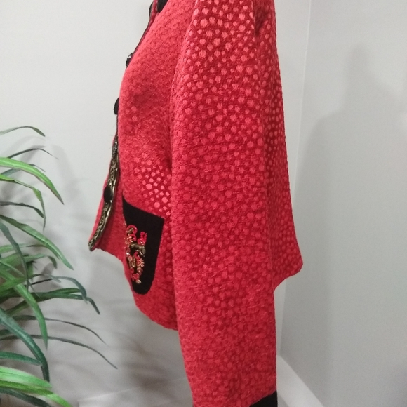 Taylor G  Red Velour Asian Flare Blazer - Picture 12 of 16